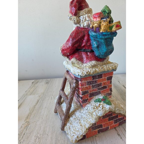 Vtg style crackle Santa chimney large decor statue figurine glitter sparkle - Picture 3 of 8